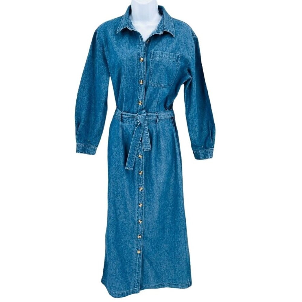 Giorgio Sant Angelo Denim Shirt Dress Size 8  70's Belted Long Sleeve Collared